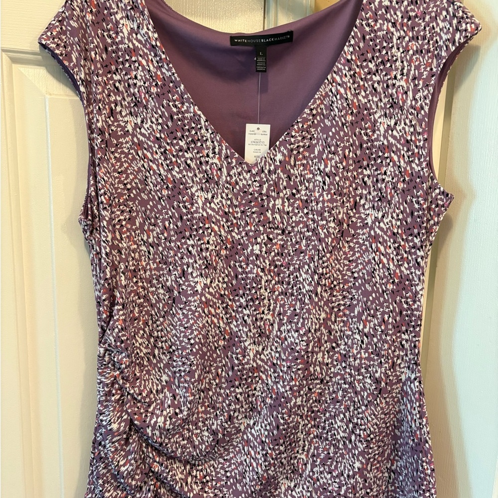 NWT WHBM Purple Asymmetrical Ruched Cap Sleeve Blouse